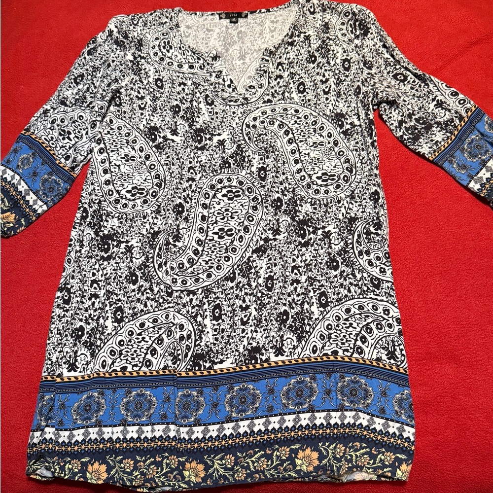 Iris Paisley Print Dress - Black, White, and Blue